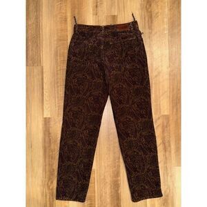 Lauren Ralph Lauren Women's Brown Tan Purple Green Paisley Corduroy Pants Sz 10